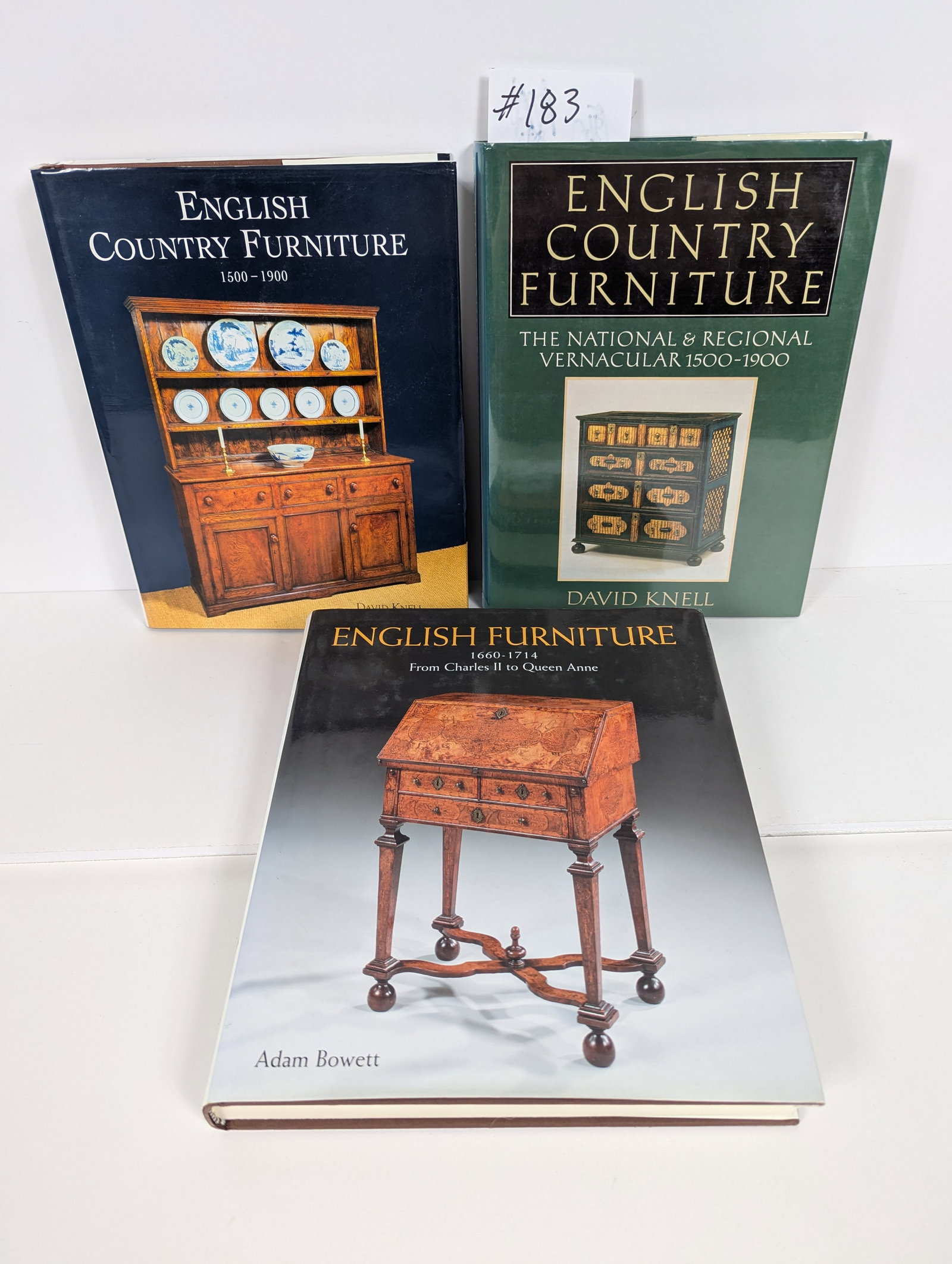 Lot of Three Books related to English Furniture: 3 Books- Related to English Furniture including: English Furniture 1660-1714 from Charles II to Queen Anne by Adam Bowett 2002 English Country Furniture 1500-1900 by David Knell 2000 English Country F