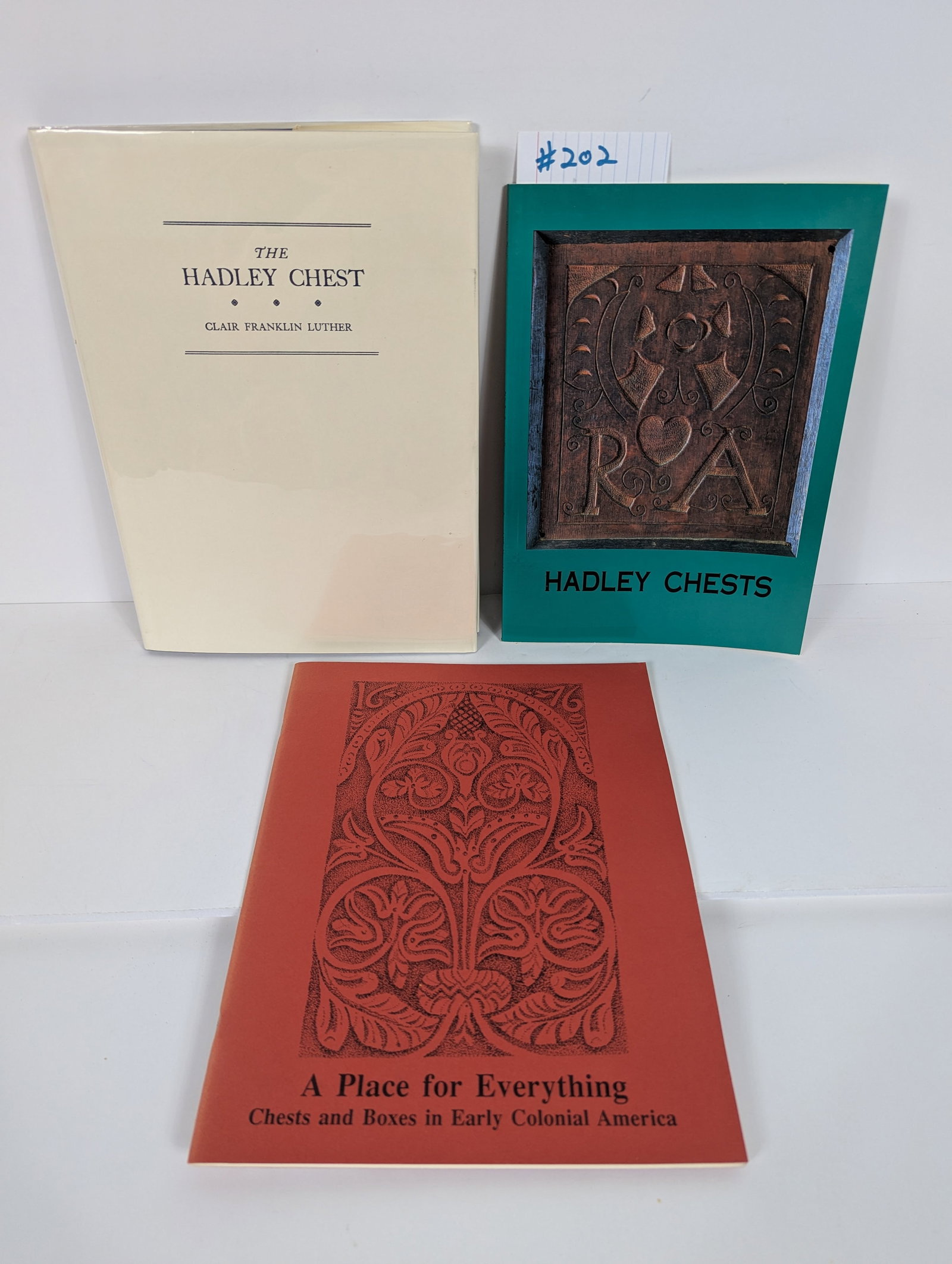 Lot of Three Books Related to Chests including: The Hadley Chest by Clair Franklin Luther: 3 Books- Related to Chests The Hadley Chest by Clair Franklin Luther 1935 (1985 Edition) Hadley Chests by Philip Zea and Suzanne L. Flint 1992 A Place for Everything- Chests and Boxes in Early Colonia
