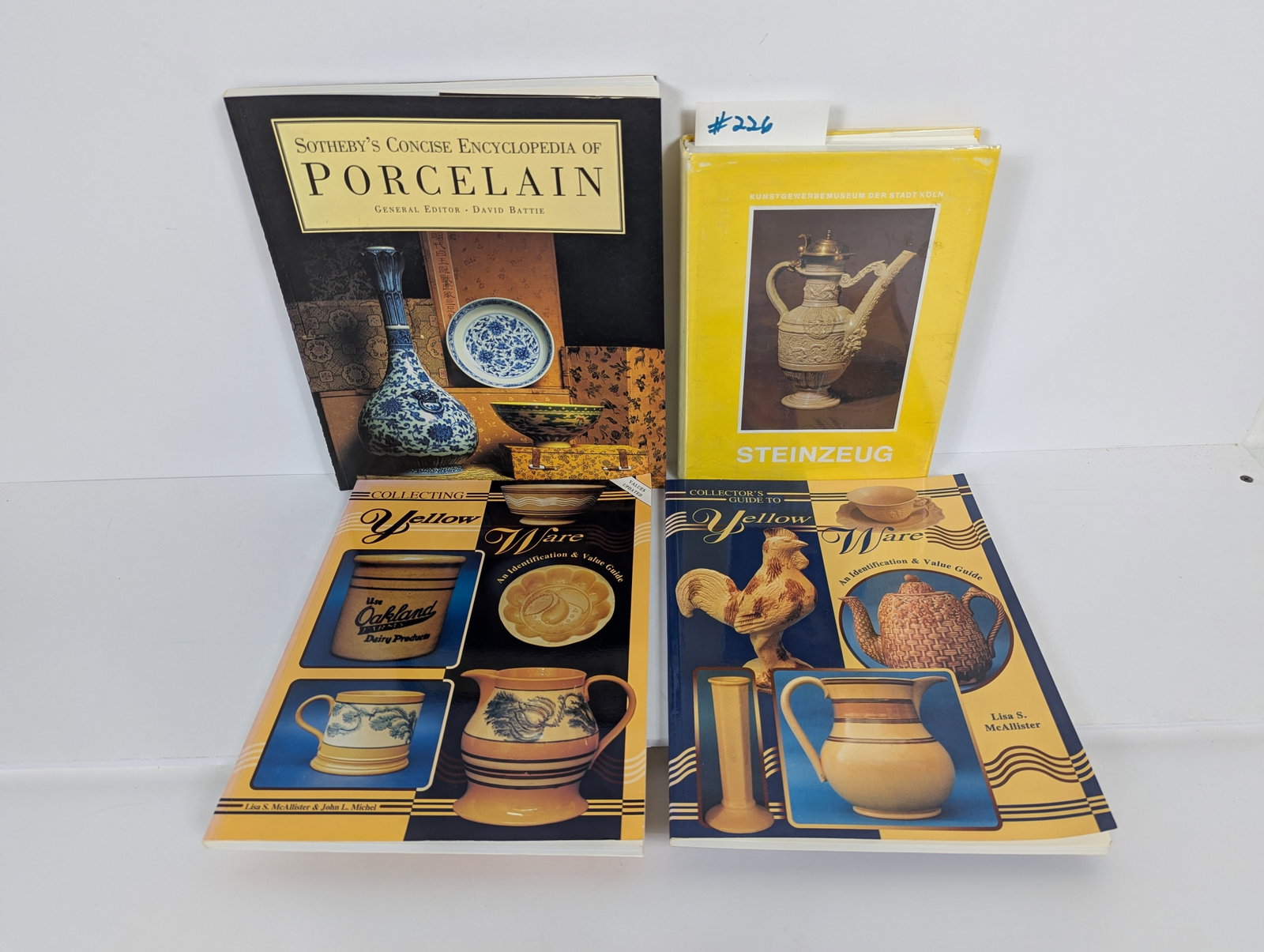 4 Books- Related to Porcelain, Ceramics and Yellow Ware: 4 Books- Related to Porcelain, Ceramics and Yellow Ware. Sotheby’s Concise Encyclopedia of Porcelain edited by David Battie 1990 Kunstgewerbemuseum Der Stadt Koln- Steinzeug by Berbeitet Von and Gis