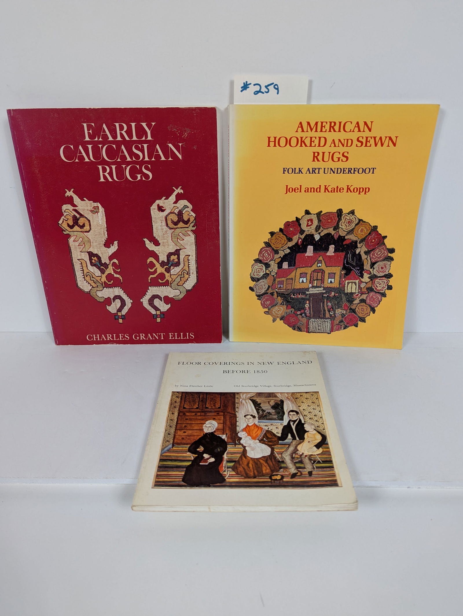 3 Books- Related to American and Early Caucasian Rugs: 3 Books- Related to American and Early Caucasian Rugs Floor Coverings in New England Before 1850 by Nina Fletcher Little 1972 American Hooked and Sewn Rugs – Folk Art Underfoot by Joel and Kate Kopp