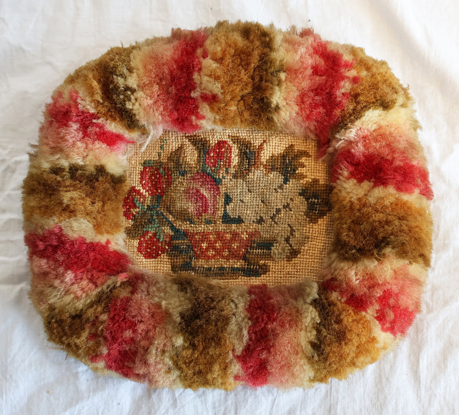 Needlework Basket of Fruit Surrounded by Wool.: 8 1/2" x 7 1/2" x 1 1/2" Gurley Auction Company provides In House Packing and Shipping and strive to keep costs as reasonable as possible. Please take the time to research the cost of