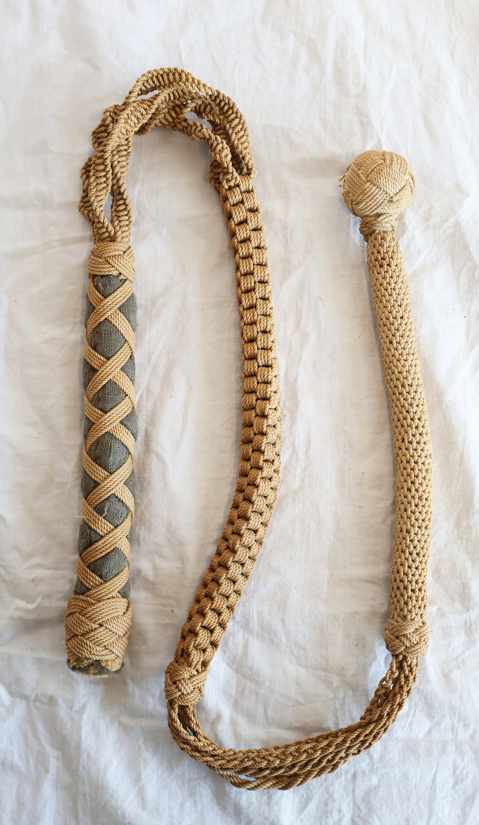 Sailor Made Macrame Whip with Monkey Fist: 39" long Gurley Auction Company provides In House Packing and Shipping and strive to keep costs as reasonable as possible. Please take the time to research the cost of shipping for the items