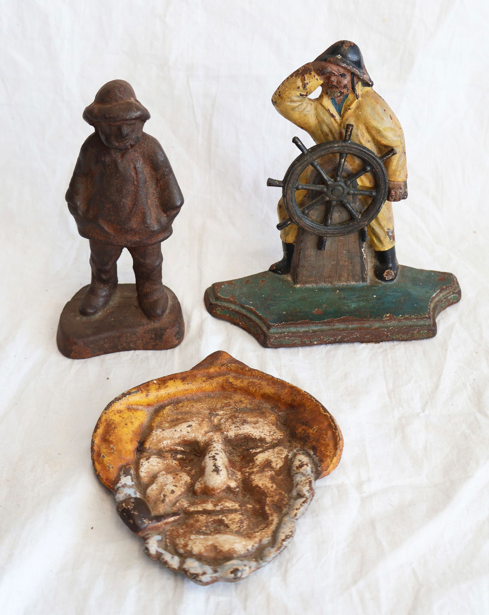 Lot of Three Cast Iron Old Salts including; a Doorstop, a Figurine, and a Tray (1 of 7)
