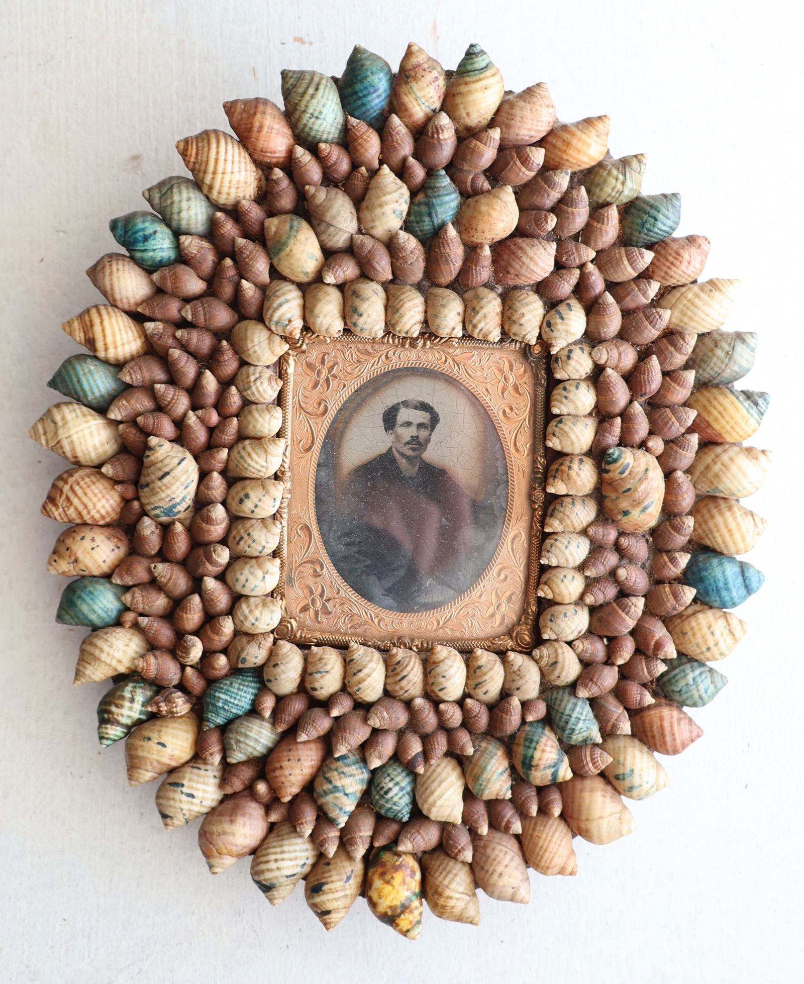 Wooden Framed Tin Type with Applied Seashells: 9" x 7 3/4" x 1" Gurley Auction Company provides In House Packing and Shipping and strive to keep costs as reasonable as possible. Please take the time to research the cost of shipping for the items t