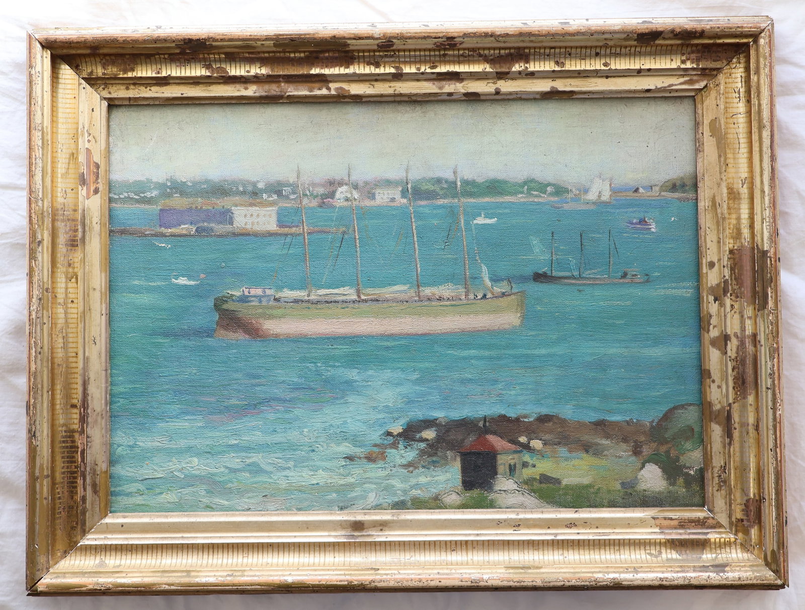 Unsigned Oil on Board of Fort Gorges in Casco Bay, Maine: Frame:14 1/2" x 10 3/4" Sight: 11 1/4" x 7 3/4" Gurley Auction Company provides In House Packing and Shipping and strive to keep costs as reasonable as possible. Please take the time to research the c