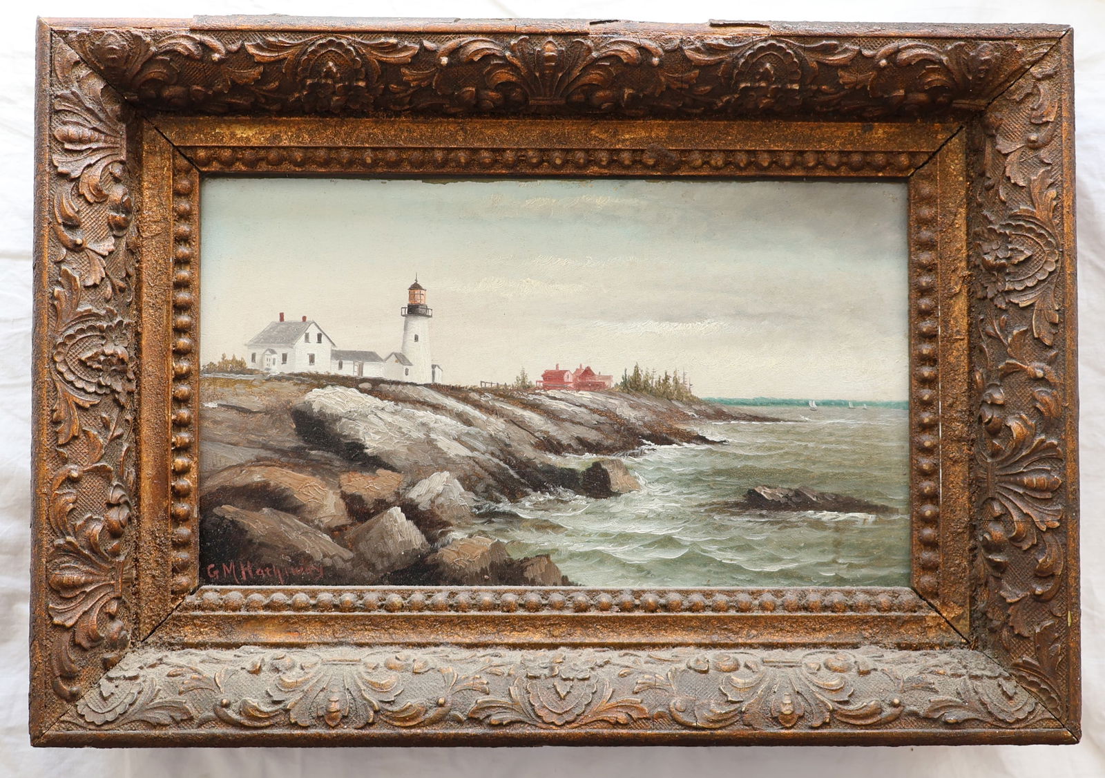 Signed Oil on Board of Pemaquid Point Light House By G.W. Hathaway: Frame: 14" x 10" Sight: 10 1/8" 5 3/4" Gurley Auction Company provides In House Packing and Shipping and strive to keep costs as reasonable as possible. Please take the time to research the