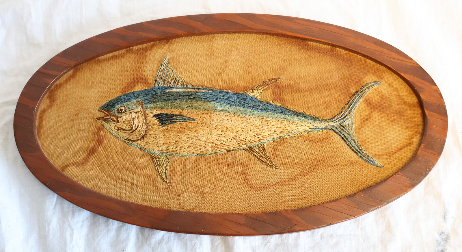 Silkwork of Bluefin Tuna on Linen by Albert Gibeault New Bedford. MA (1 of 3)