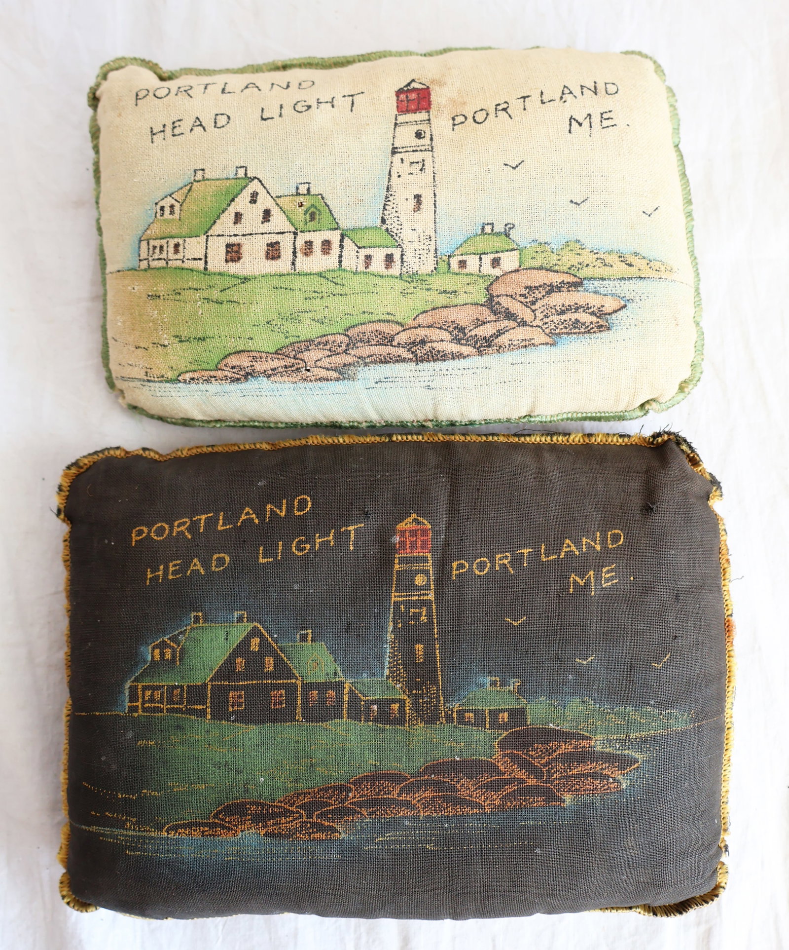 Lot of Balsam Filled Pillows From Porland Headlight Portland, Maine: White:8" x 5" x 2 1/2".Black: 9" x 6" x 2 1/2" Gurley Auction Company provides In House Packing and Shipping and strive to keep costs as reasonable as possible. Please take the time to