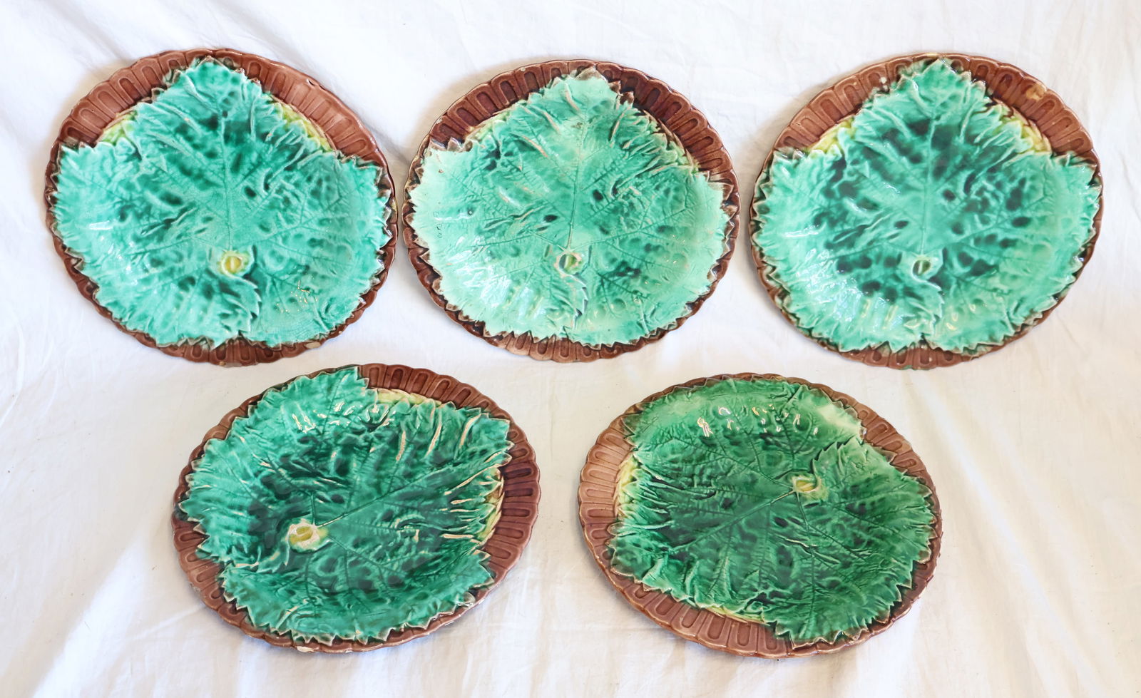 Lot of Five Majolica Plates: 8 1/2" each Gurley Auction Company provides In House Packing and Shipping and strive to keep costs as reasonable as possible. Please take the time to research the cost of shipping for the