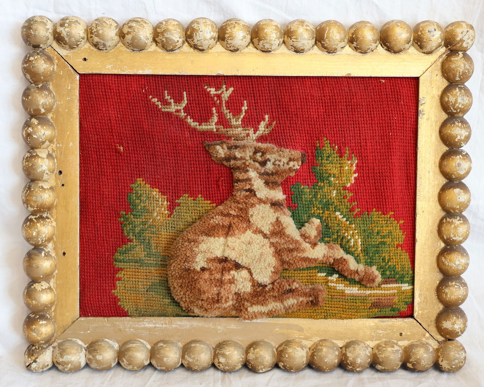 Needlework of Seated Deer: 12 1/2" x 10" Gurley Auction Company provides In House Packing and Shipping and strive to keep costs as reasonable as possible. Please take the time to research the cost of shipping for the