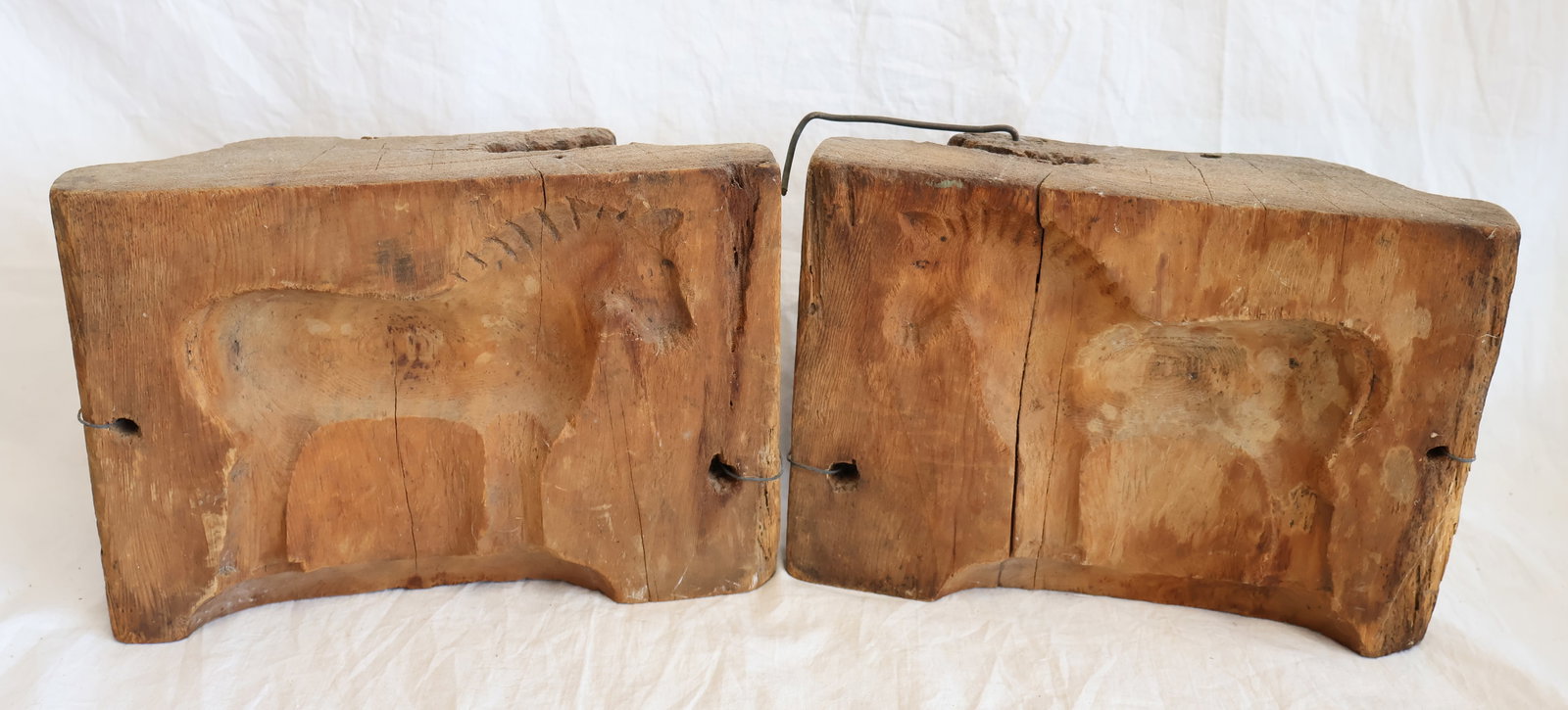 Two Piece Carved Wooden Horse Mold: 9 1/2" x 7" x 2 1/2" each Gurley Auction Company provides In House Packing and Shipping and strive to keep costs as reasonable as possible. Please take the time to research the cost of shipping for th