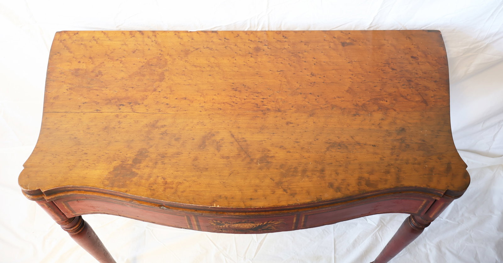 Pair of Paint Decorated Sheraton Card Tables with Bird's Eye Maple Tops - 12