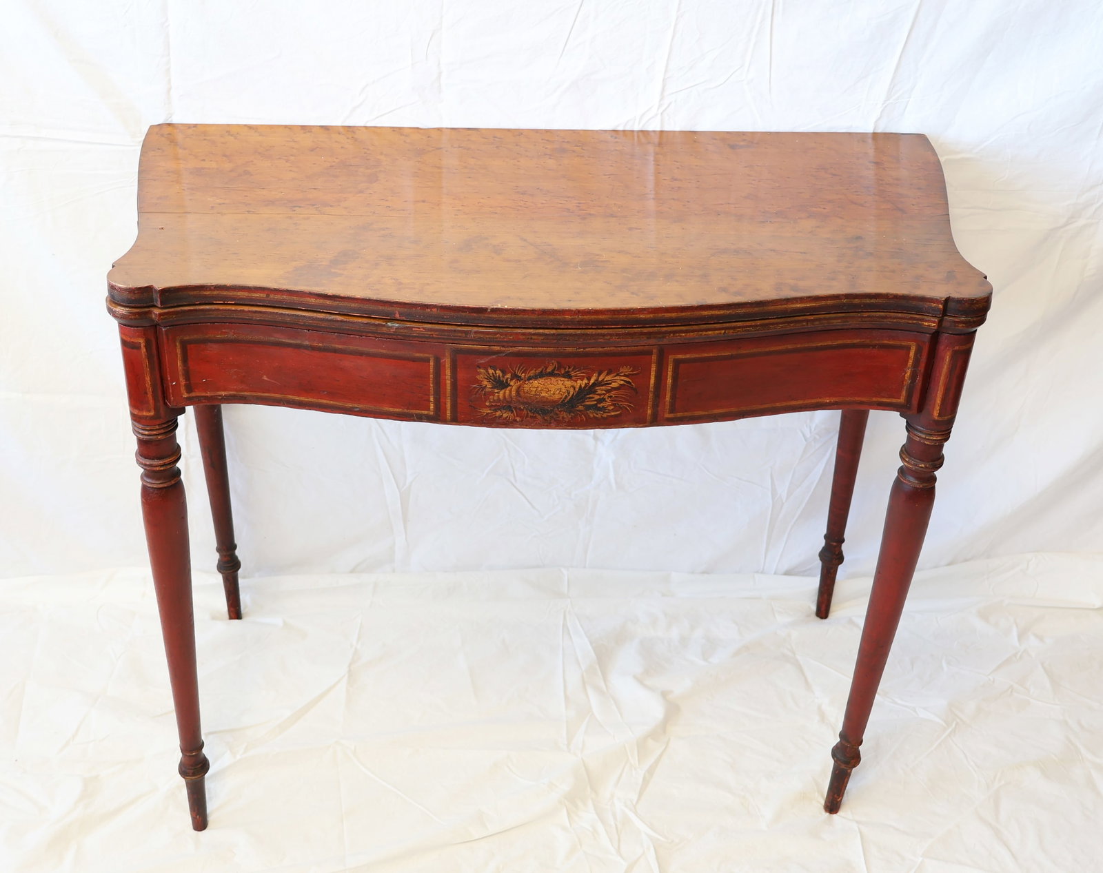 Pair of Paint Decorated Sheraton Card Tables with Bird's Eye Maple Tops - 2