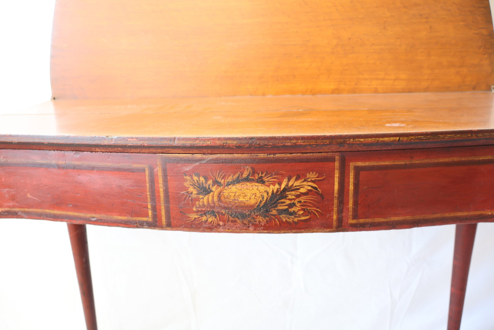 Pair of Paint Decorated Sheraton Card Tables with Bird's Eye Maple Tops - 4