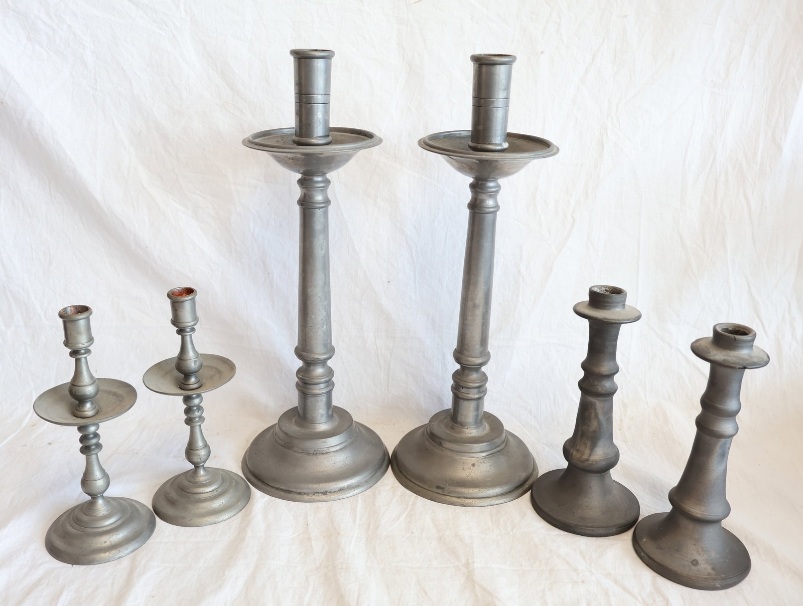 Lot of Three Pairs Of Pewter Candlesticks (1 of 8)