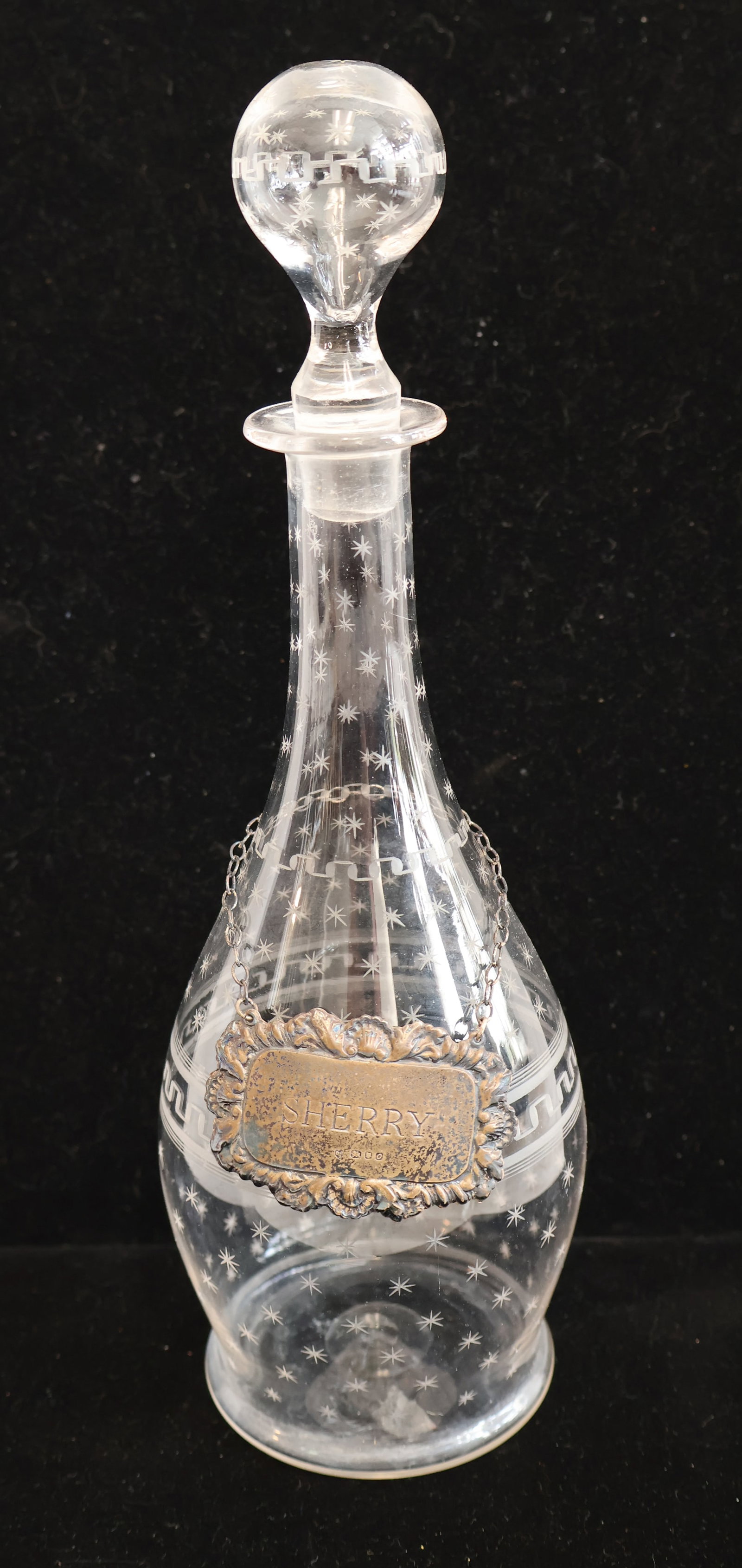 Early Etched Decanter with Stamped Sherry Liquor Tag (1 of 6)