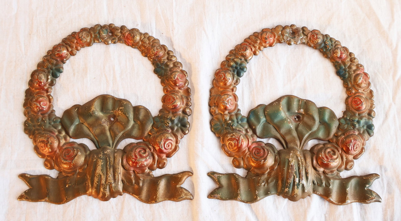 Lot of Two Repousse Metal Wreaths: 5" x 4 1/2" Gurley Auction Company provides In House Packing and Shipping and strive to keep costs as reasonable as possible. Please take the time to research the cost of shipping for the items that y