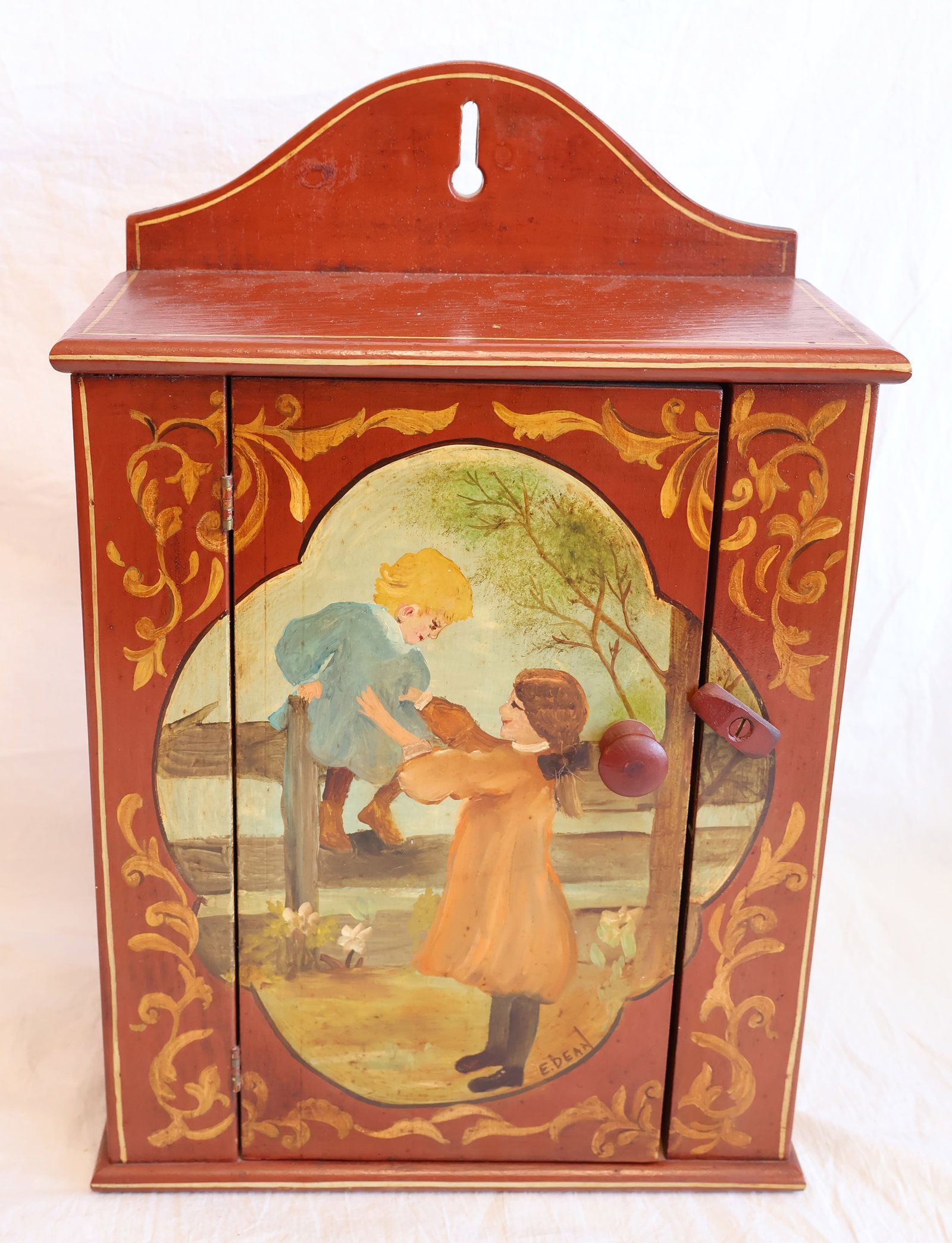 Litle Painted hanging Cupboard Signed E. Dean (1 of 5)