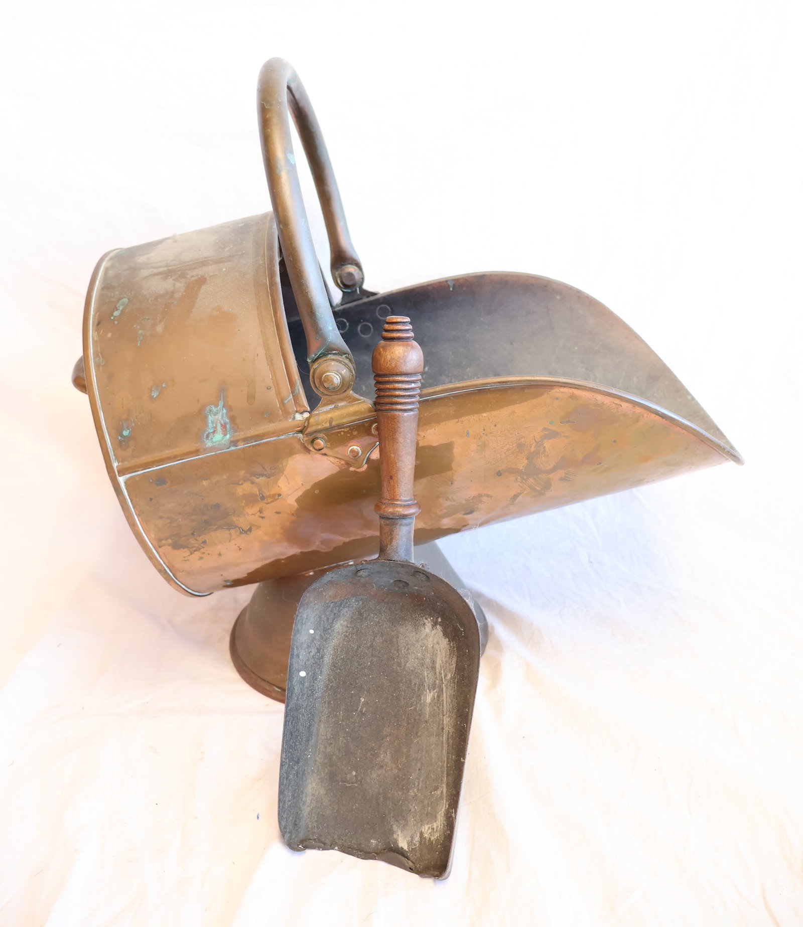 Large Copper Coal Hod & Wooden Handled Shovel: 18" tall x 18" x 11 1/2" Gurley Auction Company provides In House Packing and Shipping and strive to keep costs as reasonable as possible. Please take the time to research the cost of shipping for the