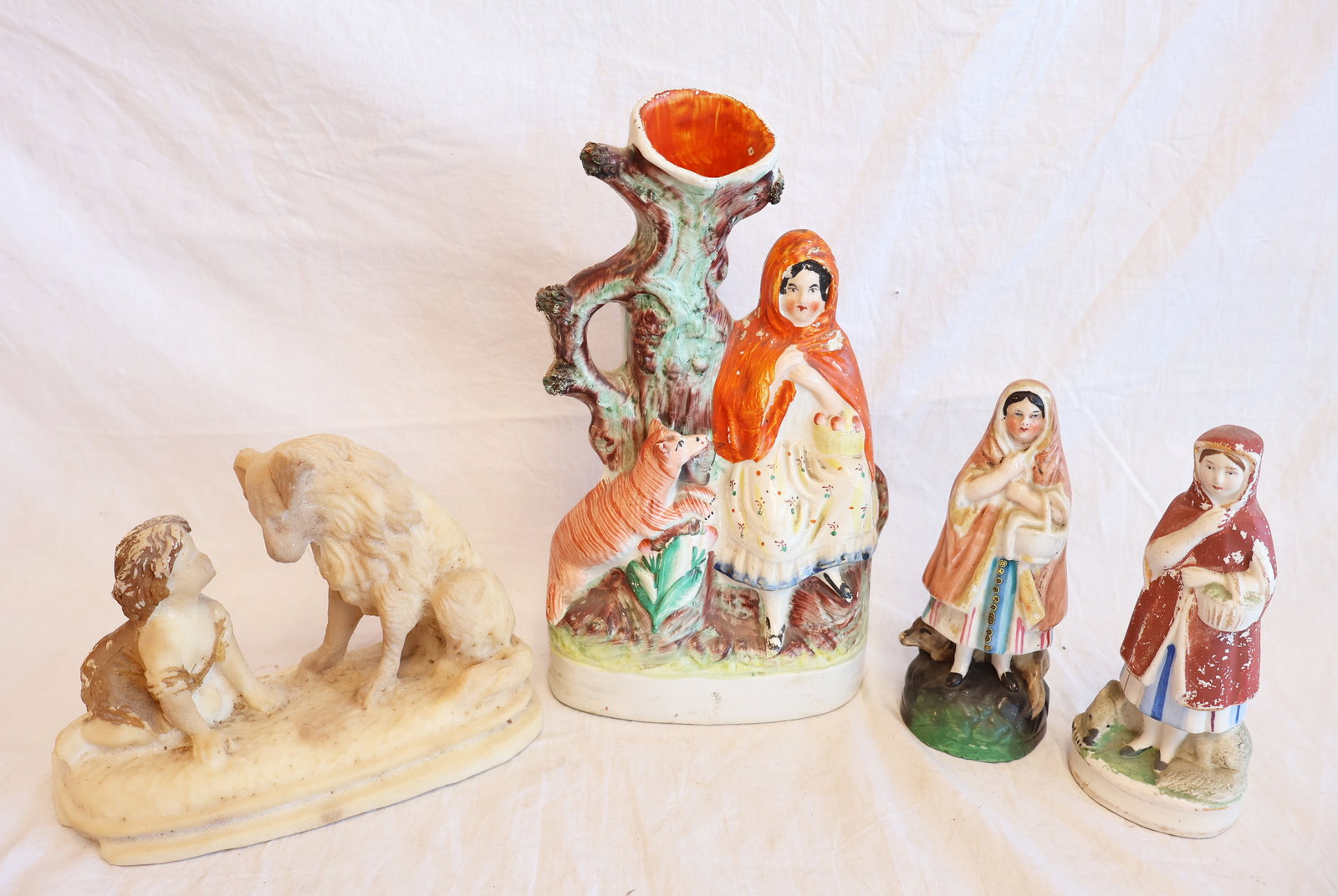 Lot of Figurines of Girls with Dogs- 3 Staffordshire (1 of 5)