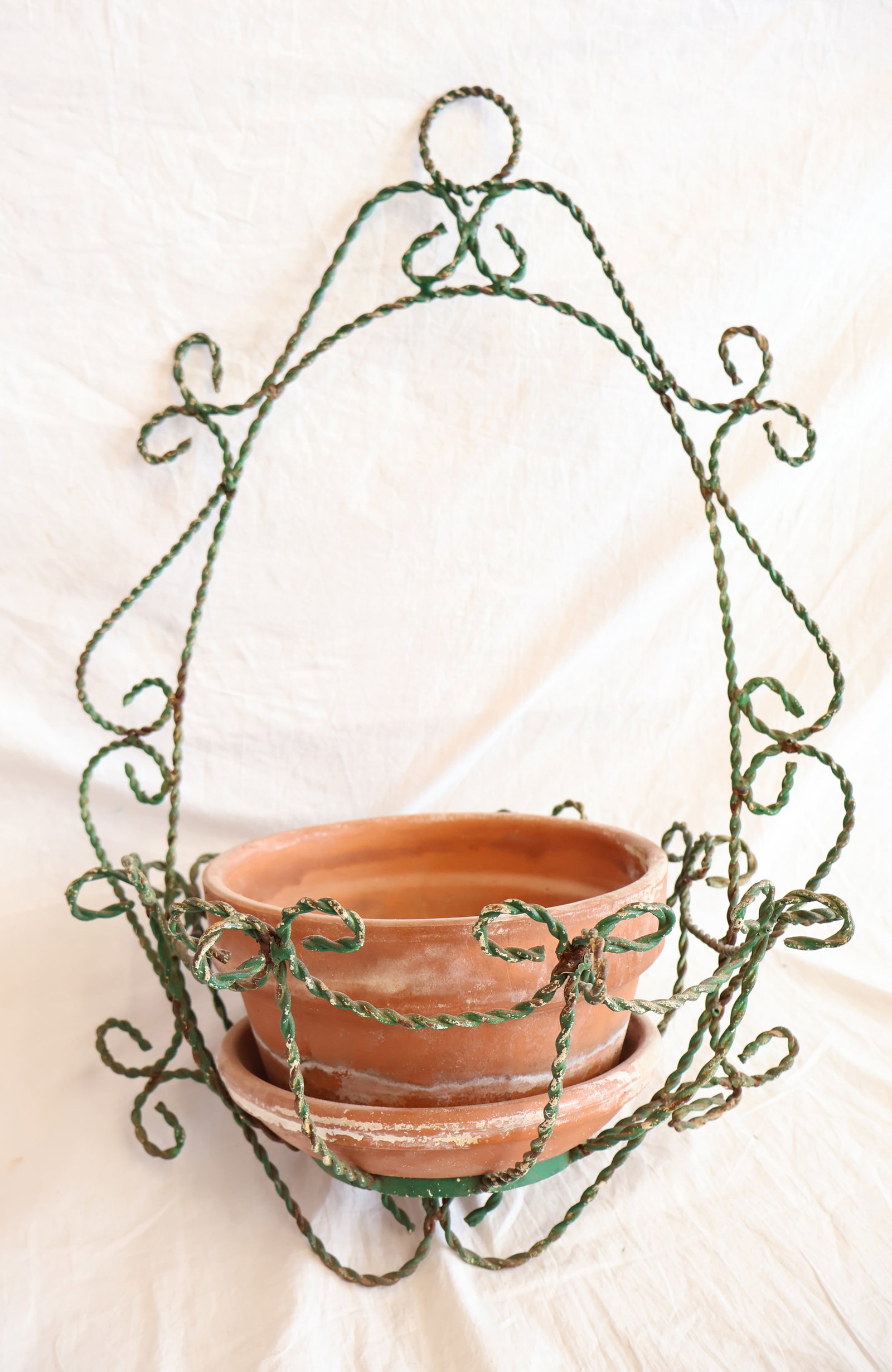 Metal Hanging Basket with Terracotta Pot and Under Dish: 22" x 15" x 13" Gurley Auction Company provides In House Packing and Shipping and strive to keep costs as reasonable as possible. Please take the time to research the cost of shipping for the items th