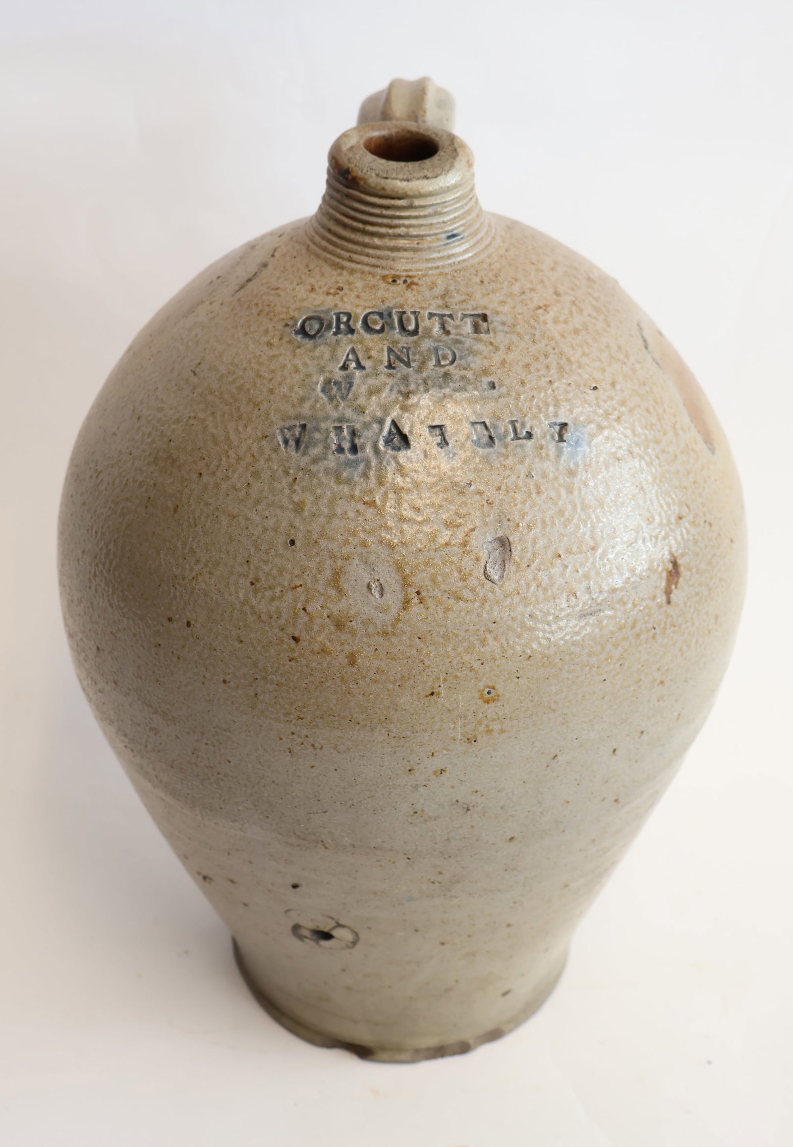 Early Stoneware Ovoid Jug by Orcutt and Whately (1 of 7)