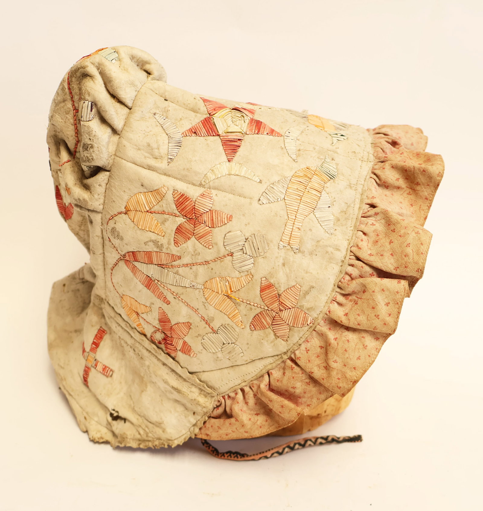 Early Native American Deerskin and Porcupine Quill Decorated Bonnet (1 of 5)