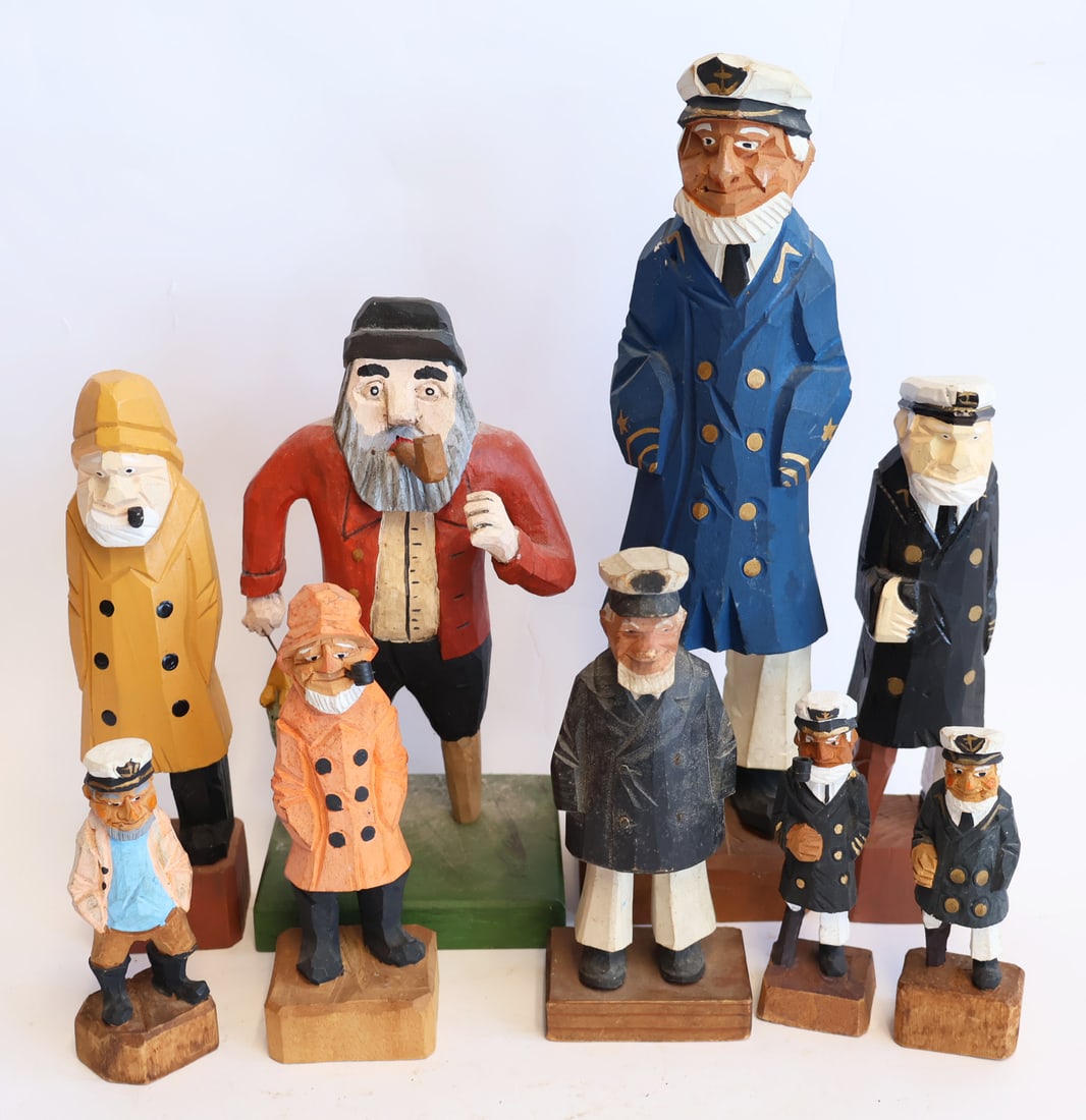 Lot of Nine Carved Wooden Nautical Figures (1 of 6)