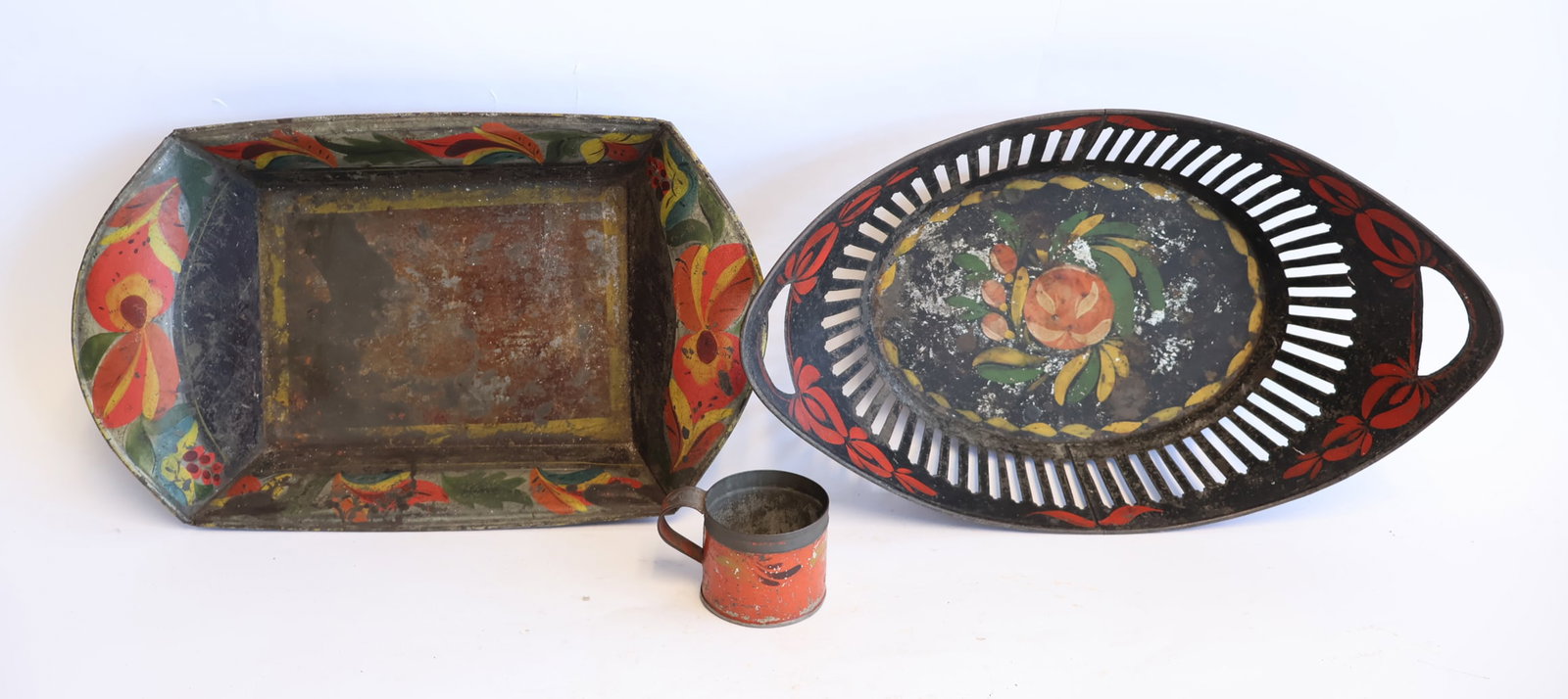 Lot of Three Pieces of Painted Toleware (1 of 3)