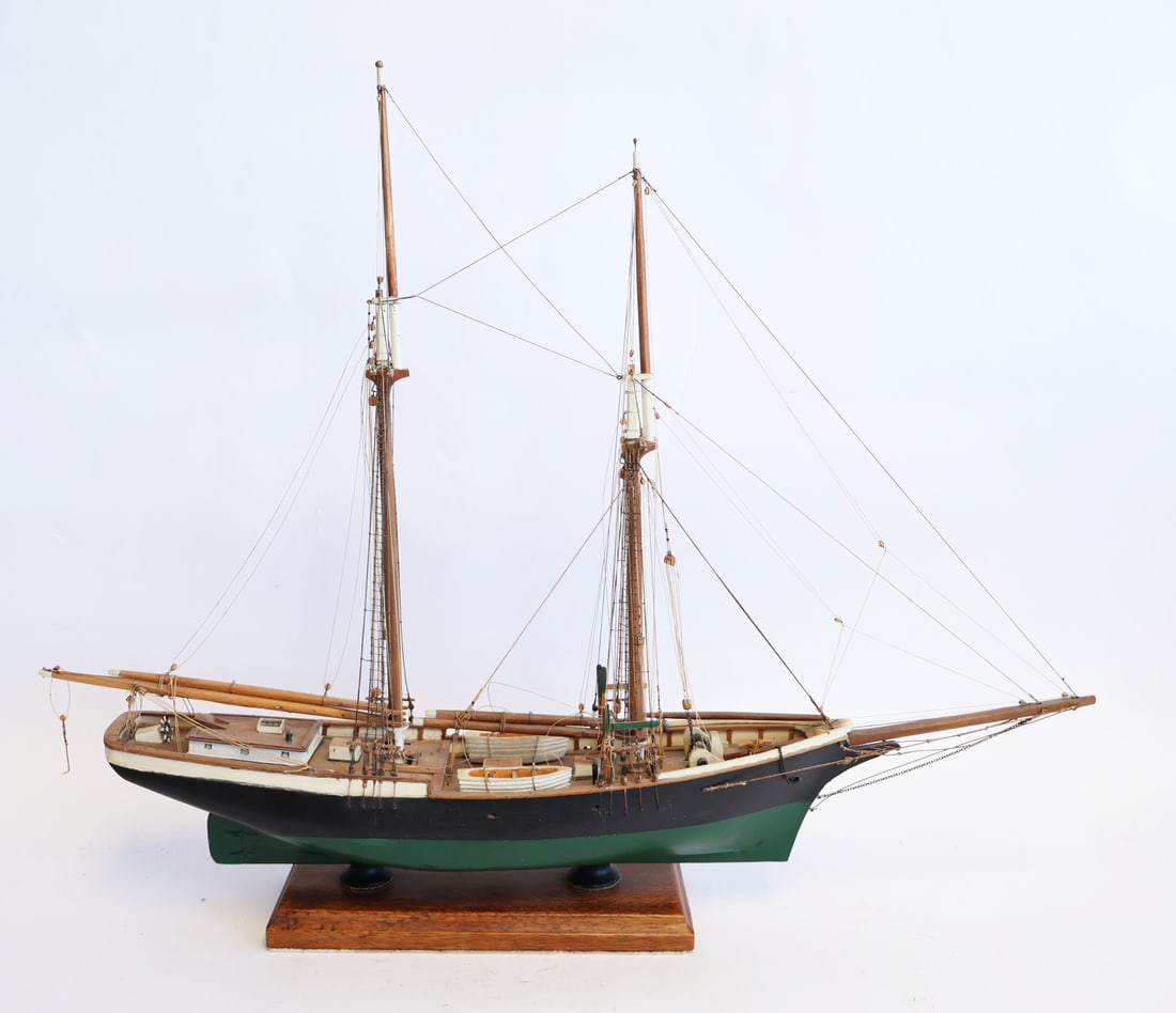 Wooden Ship Model: 19" tall x 24" x 3 1/2" THIS ITEM IS PICK UP ONLY. WE WILL NOT SHIP THIS ITEM. Pick up is available every day from 10am to 5pm. Gurley Antiques Gallery is located at 581 U.S. Route 1 in Scarborough, M