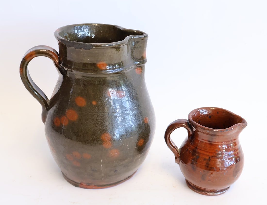 Lot of Two Early Redware Pitchers (1 of 7)