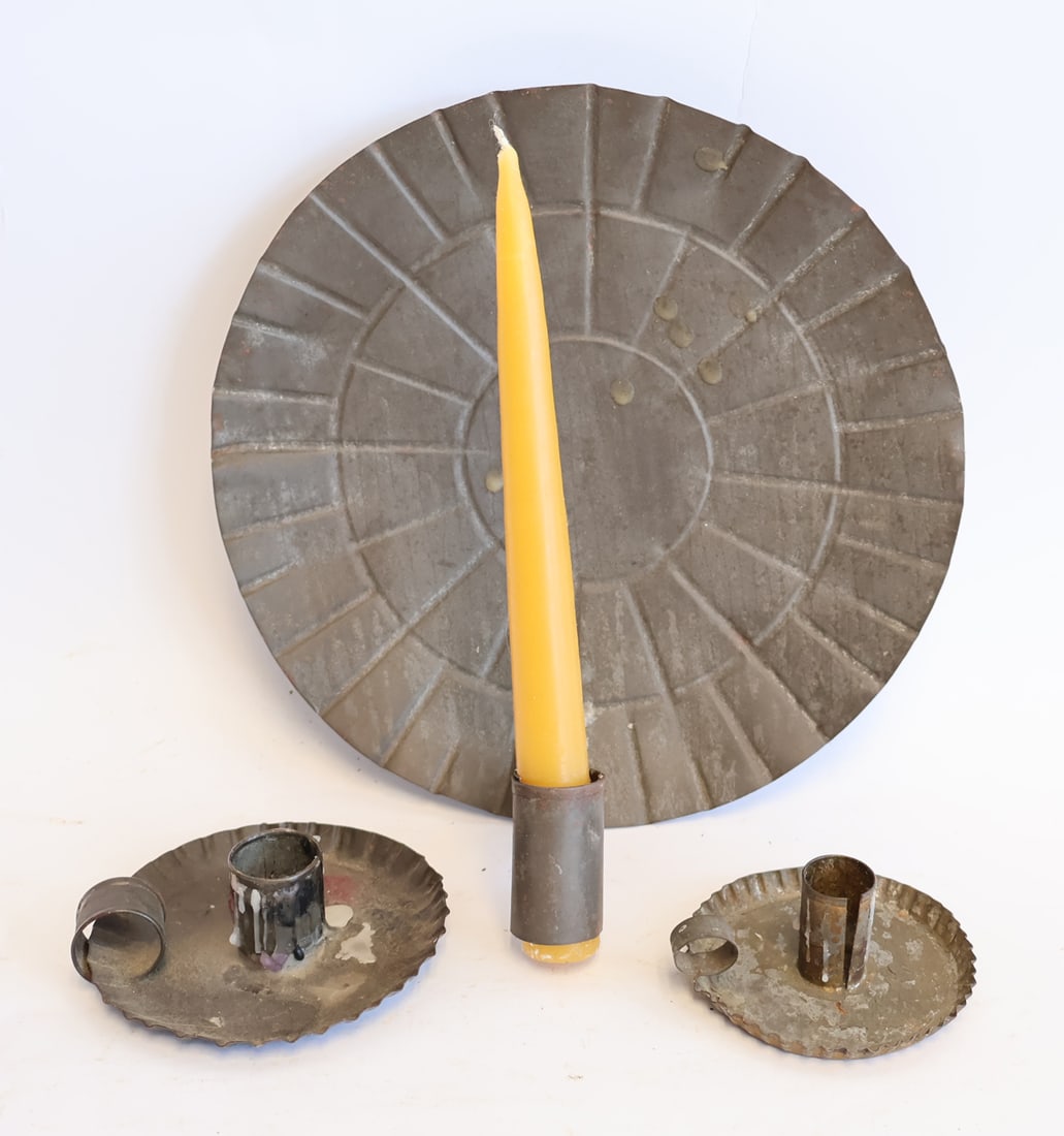 Lot of Three Pieces of Early Tin Lighting (1 of 5)