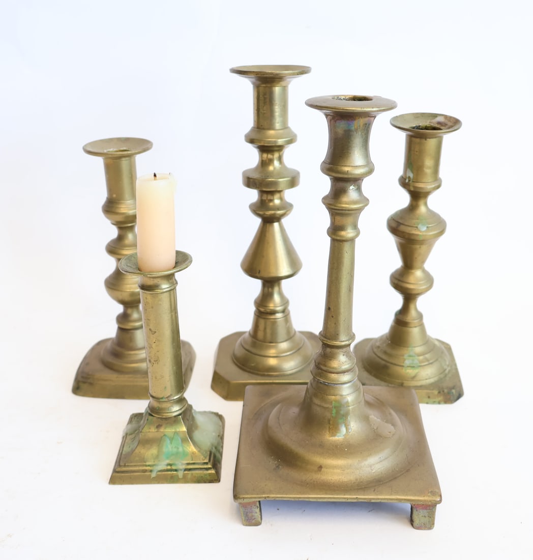 Lot of Five Brass Candlesticks (1 of 8)