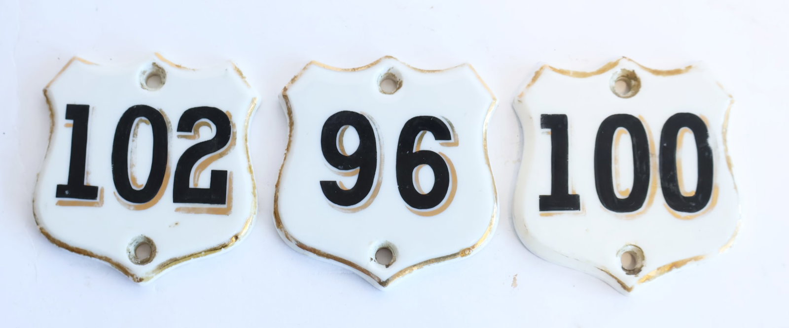 Lot of Three Porcelain Door Number Tags (1 of 3)