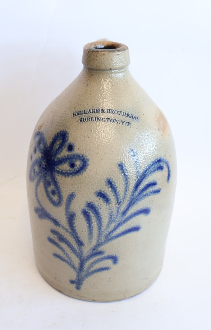 Stoneware Jug with Blue Flower Decoration by Ballard Brothers- Burlington, VT (1 of 6)