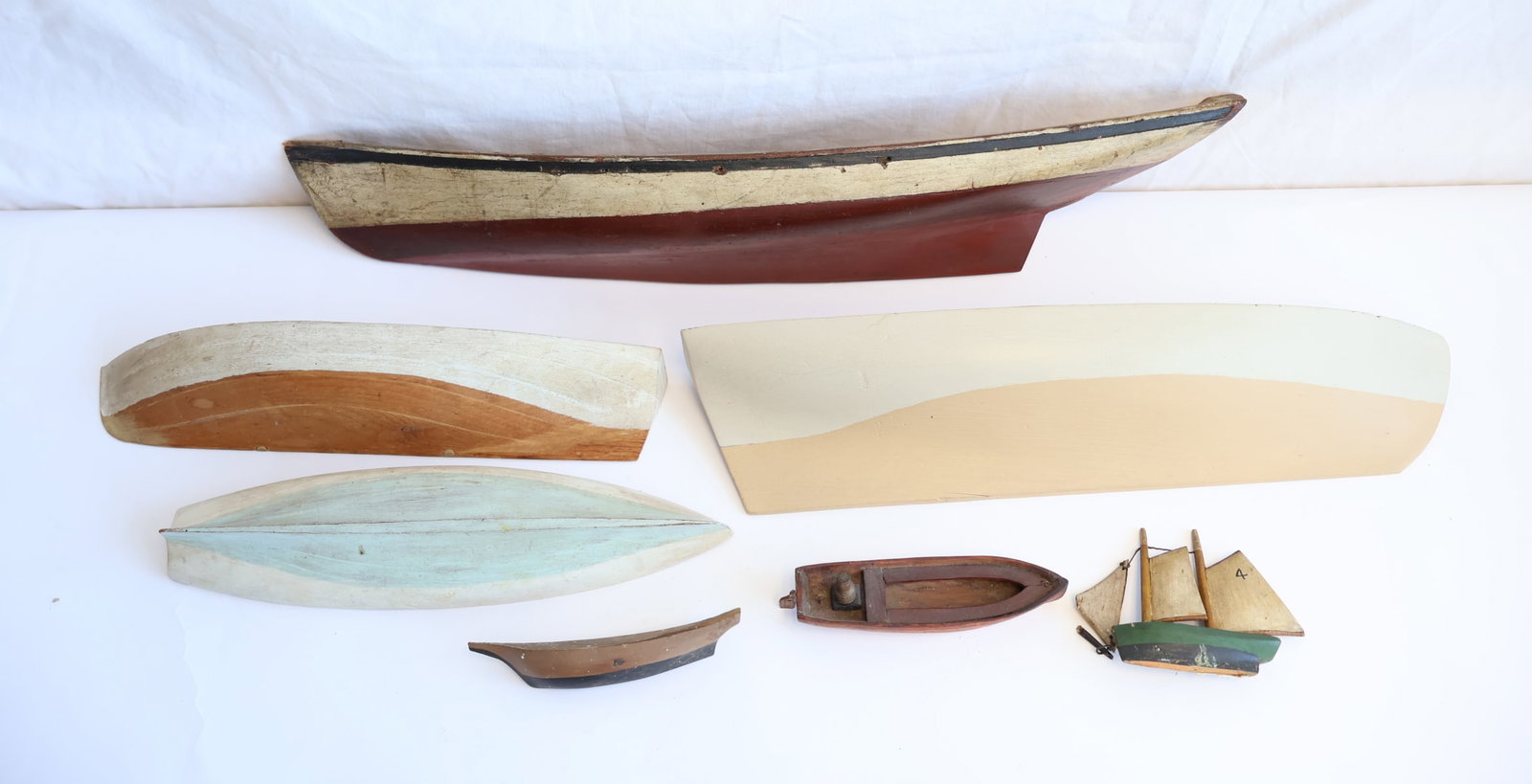 Lot of Six Wooden Boats:Models, Half Hulls, and Full Hulls (1 of 8)