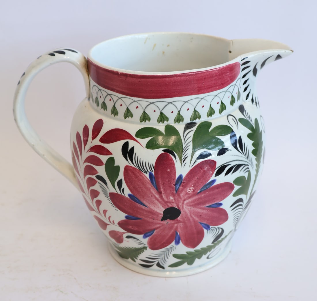 Early Pearlware Pitcher: 7" x 9" with handle Gurley Auction Company provides IN HOUSE PACKING AND SHIPPING and we strive to keep costs as reasonable as possible. Please take the time to research the cost of shipping for the i