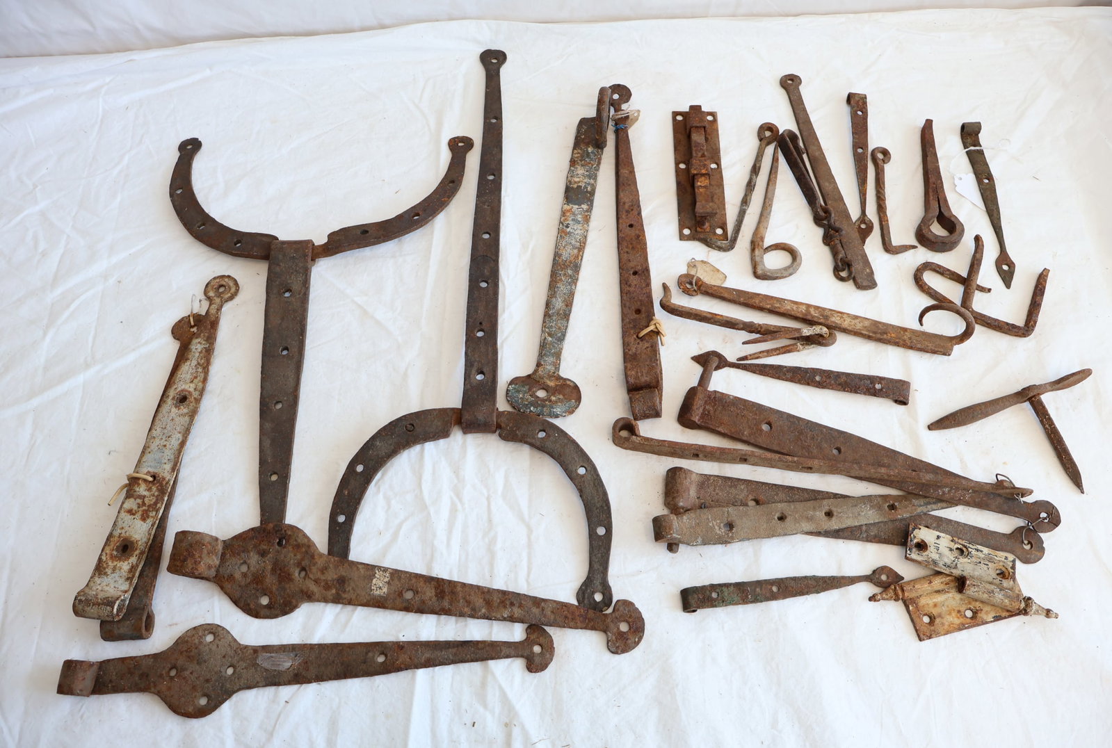 Lot of Early Wrought Iron Hinges, Hooks, and Slide Bolts (1 of 3)