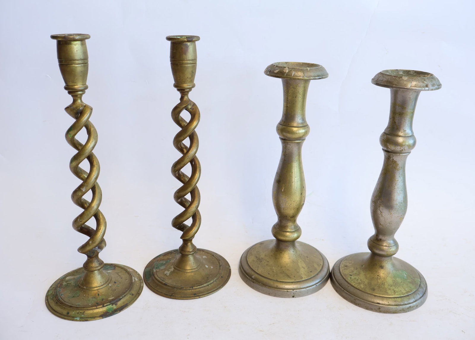 Lot of Four Brass Candlesticks- Two Pairs (1 of 3)
