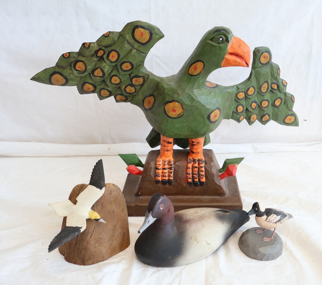 Lot of Four Contemporary Signed Bird Carvings (1 of 2)