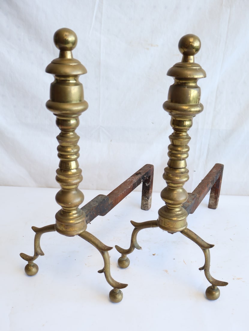 Pair of Brass & Wrought Iron Andirons (1 of 3)