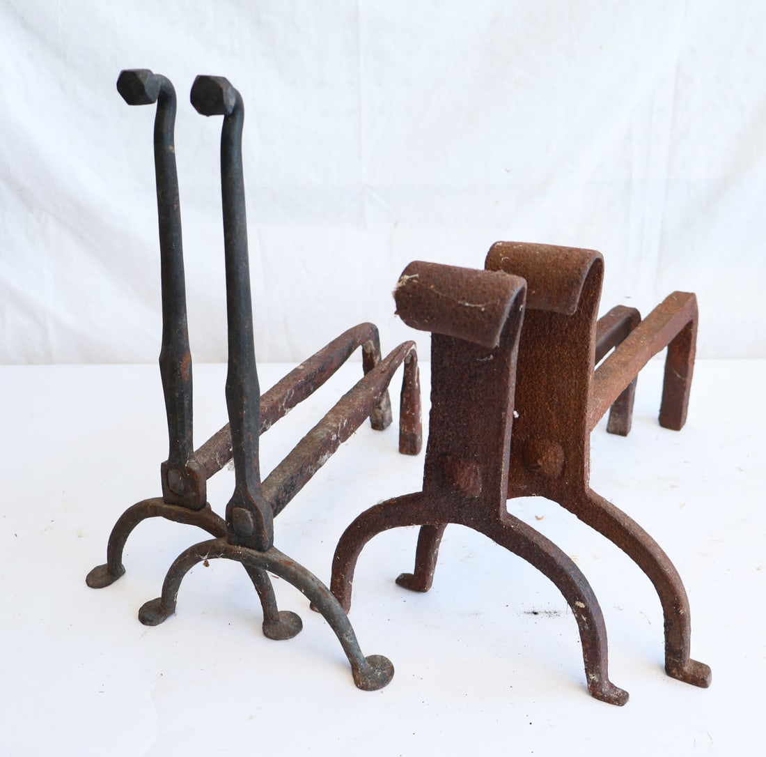 Lot of Two Pairs of Early Wrought Iron Andirons (1 of 6)