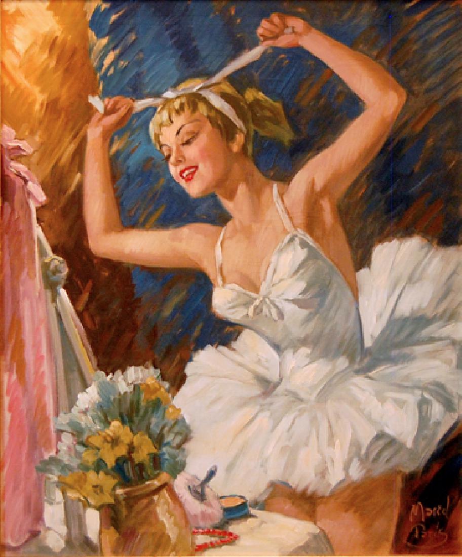 Ballerine nouant un ruban dans ses cheveux, Paris Marce: Paris Marcel (American 20 thc ), 23.5 x 19.5 in framed: 32 x 28 in