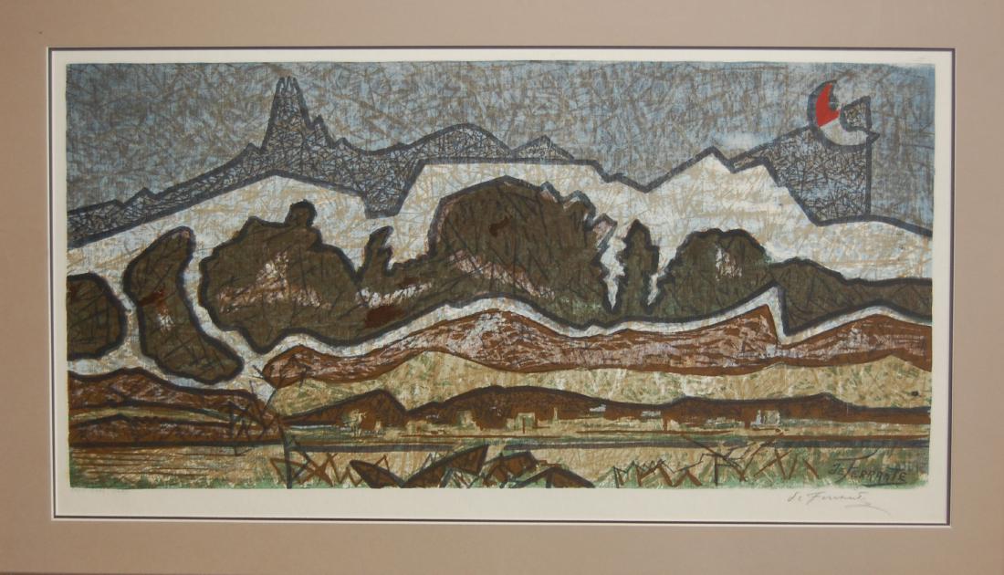 Snow Caps, De Ferrante Mario (Italian/American): lithography 18 x 31 in. Edition 50. a set of four nicely framed. Mario de Ferrante (Italian/American, 1898-1992). Studied with Antonio Mancini in Italy before coming to the United States in 1922. He w