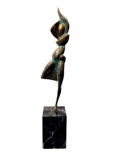 Fairley Paul (Canada 20th Century); Flaming Dancer: Fairley Paul (Canada 20th Century); bronze with patina, painted marble base; h 24; signed, edition of 7; Paul Fairley was born and raised in Guelph Ontario, Canada. He is graduate of the Minneapolis C