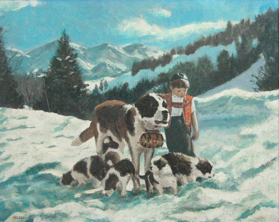 Helner; Boy with Saint Bernards; oil on canvas (1 of 4)