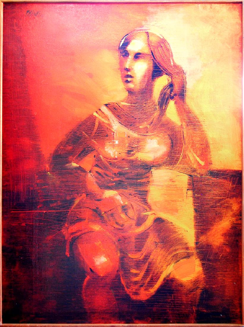 Paul Maxwell (American 1925 - 2015); Portrait of a: Paul Maxwell (American 1925 - 2015); Portrait of a Woman in Red, Orange and Brown; oil on linen; Framed: 42.5 x 33.5 in; B. 1925 - Not only had artist Paul Maxwell established himself as an artist of