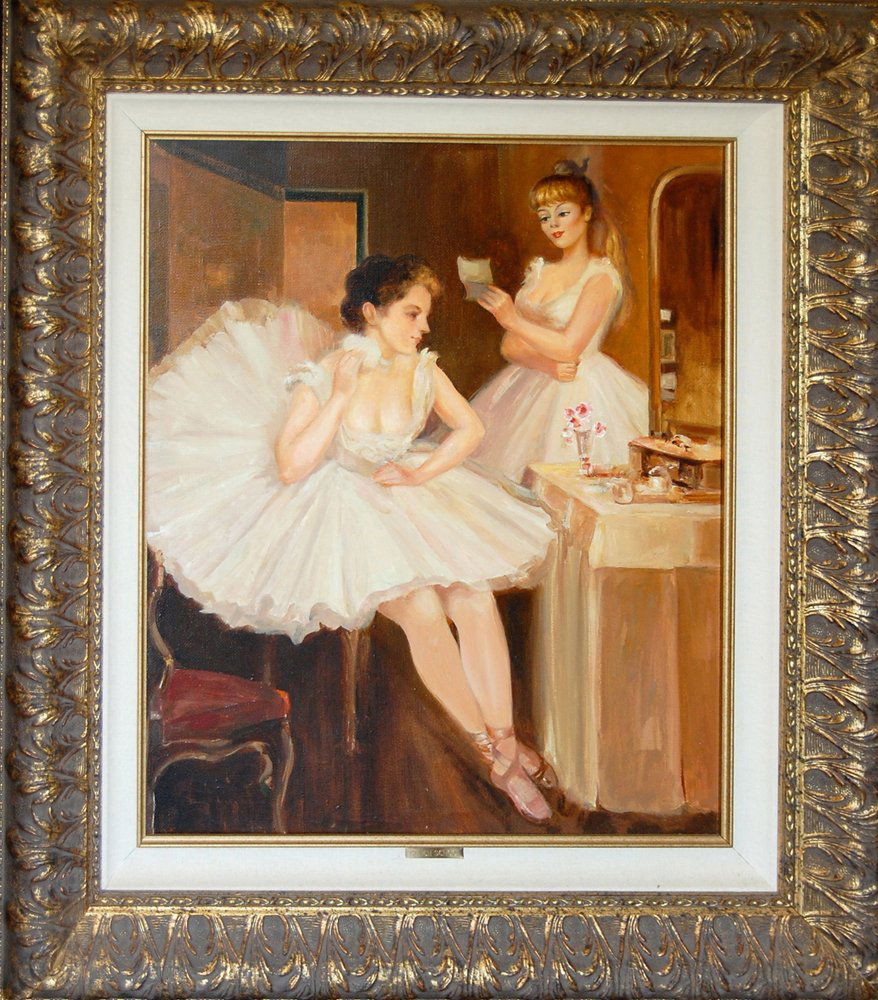Manner of Marcel Dyf: French Ballerinas; oil on canvas; 24.5 x 20.5 in Framed; 34 x 30 in; French School Of Marcel Dyf