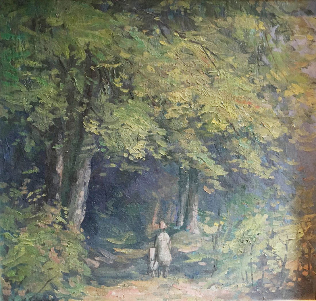 Henri Lebasque (1865-1937); La promenade en forey: the manner of Henri Lebasque; oil on board; 16.5x19.5 in; 30x33 in framed; signed; Henri Lebasque (25 September 1865 – 7 August 1937) was a French post-impressionist painter. He was born at Champign