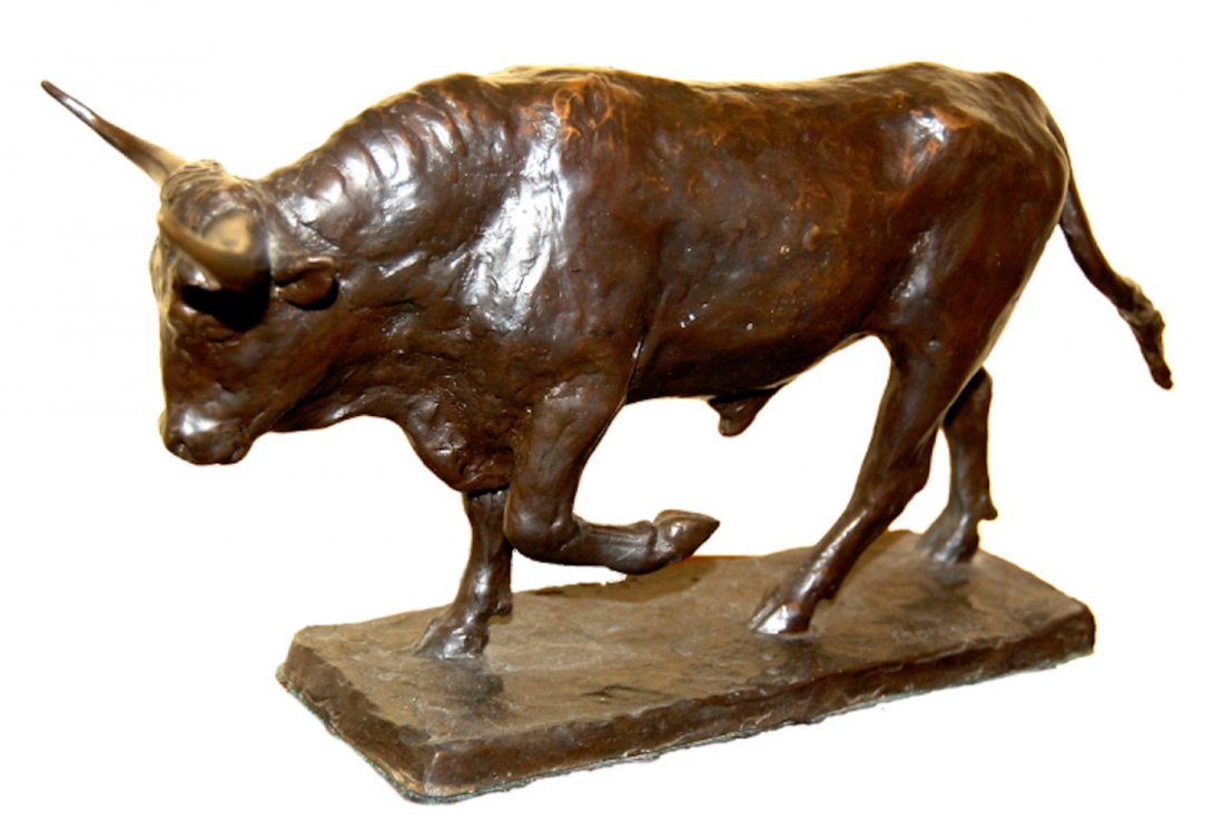 Alice Carr de Creeft (American 1899 - 1996); Moovin: bronze; h 7 x w 15.5 in; date 1982; signed, edition 2/7; Born in Roanoke, VA on Oct. 3, 1899. Alice Carr studied at the ASL of NYC, AIC, Grande Chaumiére in Paris, privately with Stirling Calder and